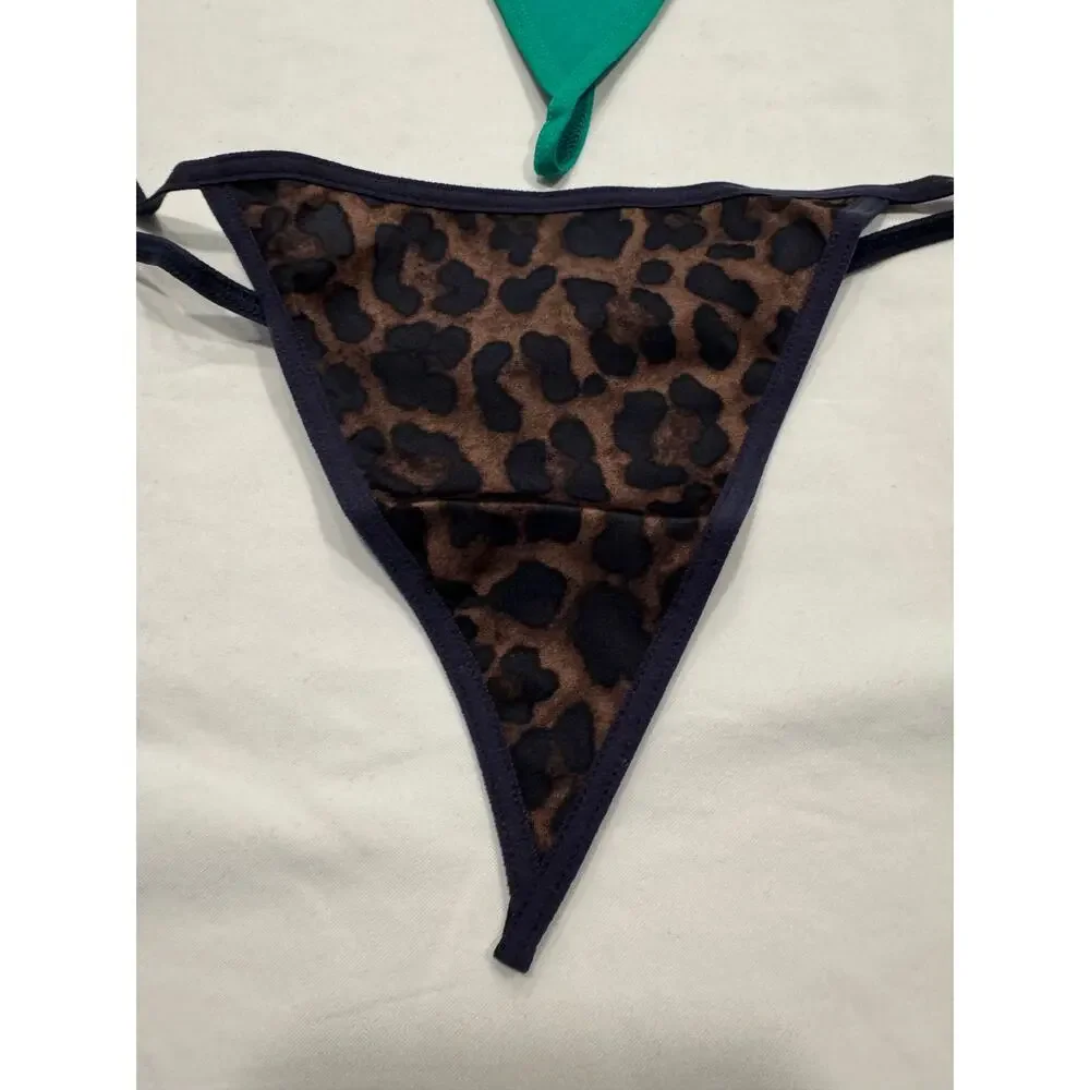 NWT Frederick's of Hollywood Thong String Panties 1X Black‎ Leopard Green LOT 3